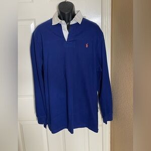 Vintage Mens POLO RALPH LAUREN Rugby Shirt Long Sleeve Pullover Top Blue Size XL